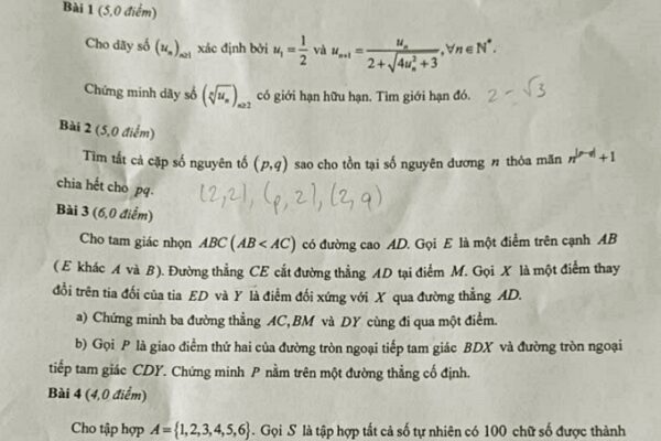 Đề chọn đội tuyển Toán thi học sinh giỏi quốc gia của Hà Nội